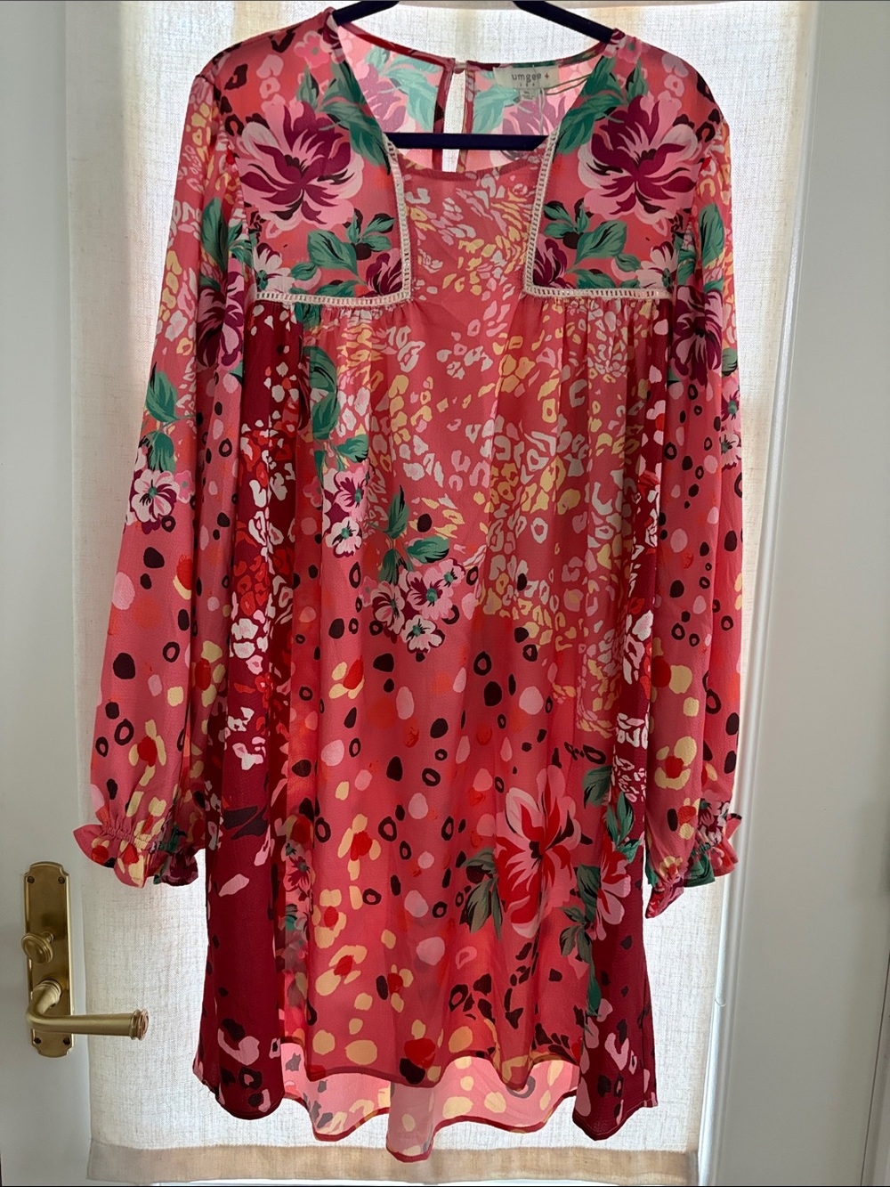 Umgee Coral and Green Floral Boho Tunic